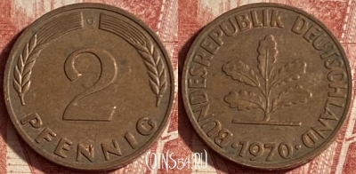 Германия 2 пфеннига 1970 года G, KM# 106a, 223p-005