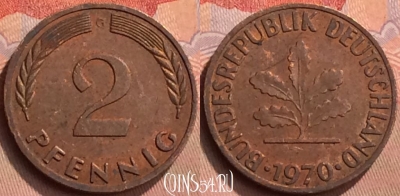 Германия 2 пфеннига 1970 года G, KM# 106a, 429-114