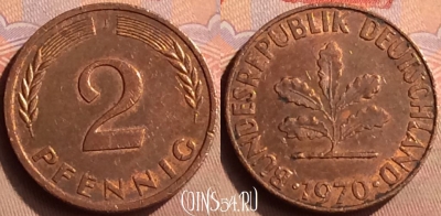 Германия 2 пфеннига 1970 года J, KM# 106a, 041n-001