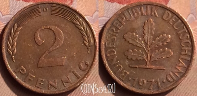 Германия 2 пфеннига 1971 года D, KM# 106a, 041n-049