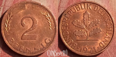 Германия 2 пфеннига 1971 года J, KM# 106a, 405n-117