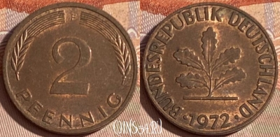 Германия 2 пфеннига 1972 F, KM# 106a, 382p-049