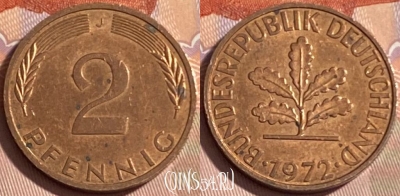 Германия 2 пфеннига 1972 J, KM# 106a, 479р-029