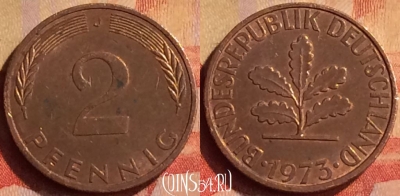 Германия 2 пфеннига 1973 года J, KM# 106, 318n-035