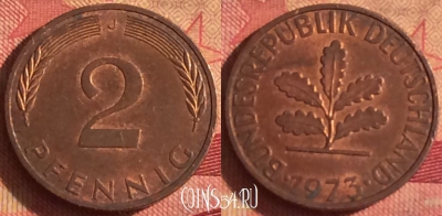 Германия 2 пфеннига 1973 года J, KM# 106a, 245i-050