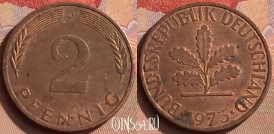 Германия 2 пфеннига 1973 года J, KM# 106a, 450-066