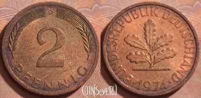 Германия 2 пфеннига 1974 года D, KM# 106a, 371k-001
