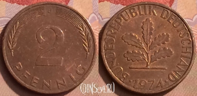 Германия 2 пфеннига 1974 года J, KM# 106a, 449-121