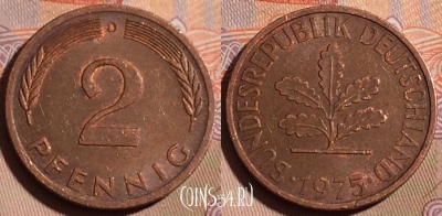 Германия 2 пфеннига 1975 года D, KM# 106a, 195b-129