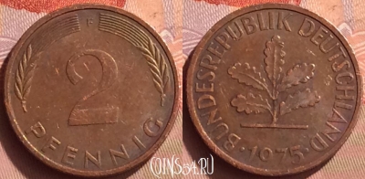 Германия 2 пфеннига 1975 года F, KM# 106a, 087o-012