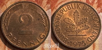 Германия 2 пфеннига 1975 F, KM# 106a, 286s-047