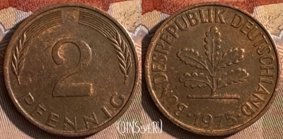 Германия 2 пфеннига 1975 G, KM# 106a, s437s-103