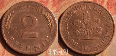 Германия 2 пфеннига 1976 года D, KM# 106a, 150n-119