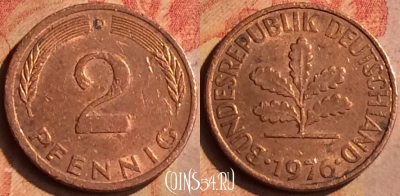Германия 2 пфеннига 1976 года D, KM# 106a, 171n-062