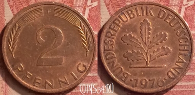 Германия 2 пфеннига 1976 года F, KM# 106a, 058n-069