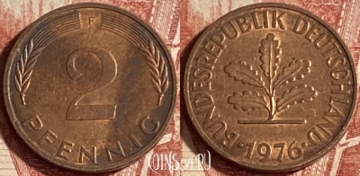 Германия 2 пфеннига 1976 года F, KM# 106a, 223p-010