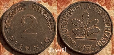 Германия 2 пфеннига 1976 F, KM# 106a, 290s-001