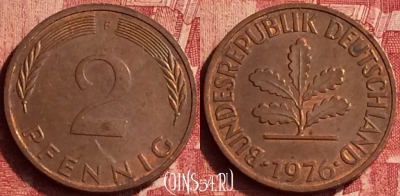 Германия 2 пфеннига 1976 года F, KM# 106a, 350o-017