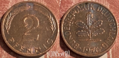 Германия 2 пфеннига 1976 года G, KM# 106a, 082s-005