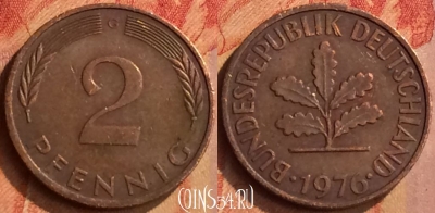 Германия 2 пфеннига 1976 года G, KM# 106a, 093n-129
