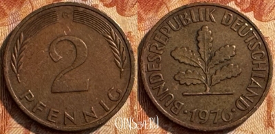 Германия 2 пфеннига 1976 G, KM# 106a, 288s-111