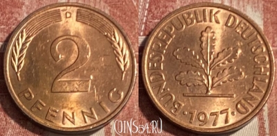 Германия 2 пфеннига 1977 D, KM# 106a, 081s-109