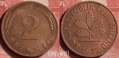 Германия 2 пфеннига 1977 года D, KM# 106a, 360l-136
