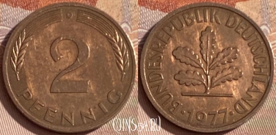 Германия 2 пфеннига 1977 D, KM# 106a, 389p-112