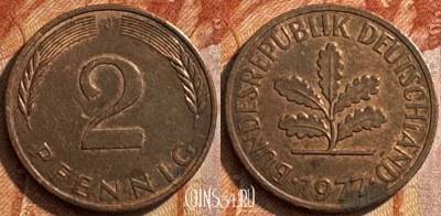 Германия 2 пфеннига 1977 J, KM# 106a, 286s-128