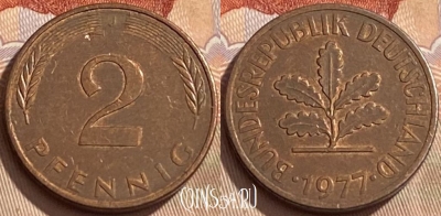 Германия 2 пфеннига 1977 года J, KM# 106a, 432q-135