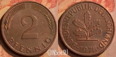 Германия 2 пфеннига 1978 года D, KM# 106a, 138n-051