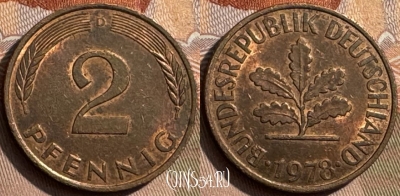 Германия 2 пфеннига 1978 D, KM# 106a, 297s-113