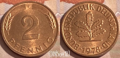 Германия 2 пфеннига 1978 F, KM# 106a, 390r-122