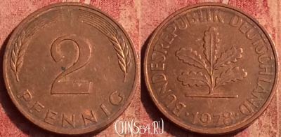 Германия 2 пфеннига 1978 года J, KM# 106a, 389o-110