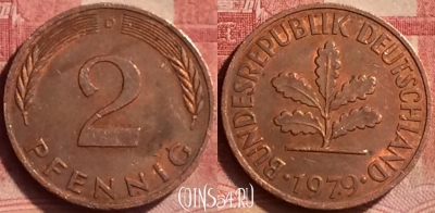 Германия 2 пфеннига 1979 года D, KM# 106a, 051l-136