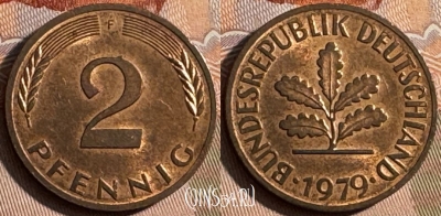 Германия 2 пфеннига 1979 F, KM# 106a, 244s-126