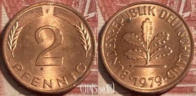 Германия 2 пфеннига 1979 F, KM# 106a, 482р-030