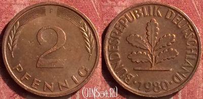 Германия 2 пфеннига 1980 года F, KM# 106a, 407-098