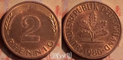 Германия 2 пфеннига 1980 года F, KM# 106a, 414-003