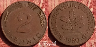 Германия 2 пфеннига 1980 года G, KM# 106a, 351o-012