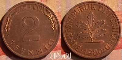Германия 2 пфеннига 1980 года J, KM# 106a, 287n-017