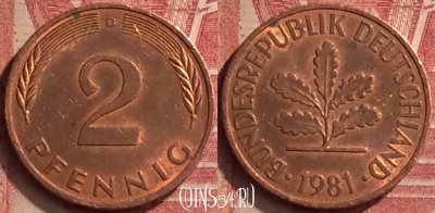 Германия 2 пфеннига 1981 года D, KM# 106a, 056n-054