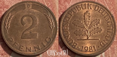 Германия 2 пфеннига 1981 D, KM# 106a, 248q-001