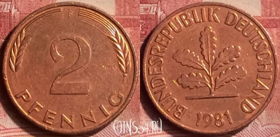 Германия 2 пфеннига 1981 года F, KM# 106a, 077m-019