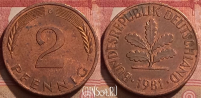 Германия 2 пфеннига 1981 года G, KM# 106a, 286k-139