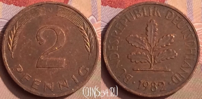 Германия 2 пфеннига 1982 года J, KM# 106a, 448-016