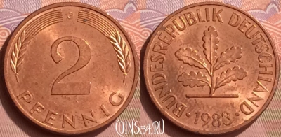 Германия 2 пфеннига 1983 года G, KM# 106a, 055l-067