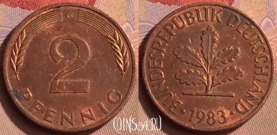 Германия 2 пфеннига 1983 года G, KM# 106a, 450-108