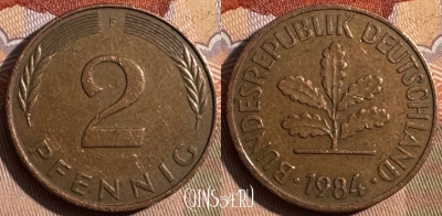 Германия 2 пфеннига 1984 F, KM# 106a, 425s-023