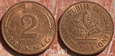 Германия 2 пфеннига 1984 J, KM# 106a, 065r-120